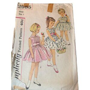 Simplicity 2985 Vintage Childs Dress & Cummerbund Sewing Pattern Size 1
